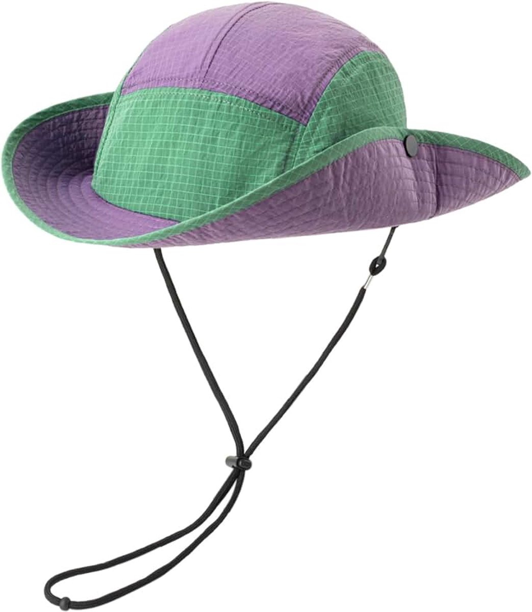 Outdoor Gorpcore vissershoed bucket hoed zonnehoed zonnehoed lichtgewicht ademend voor hoofdomtrek 56-60 cm - paars & groen, paars en groen, 56-60