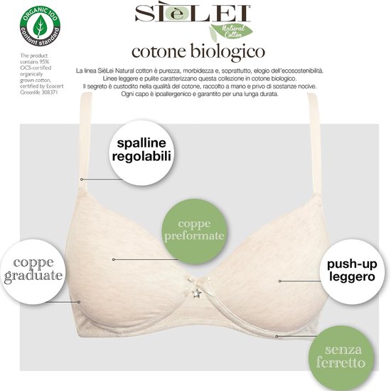 Beha met gegradueerde cups zonder beugel, van biologisch katoen, ontworpen in Italië — afbeelding 5