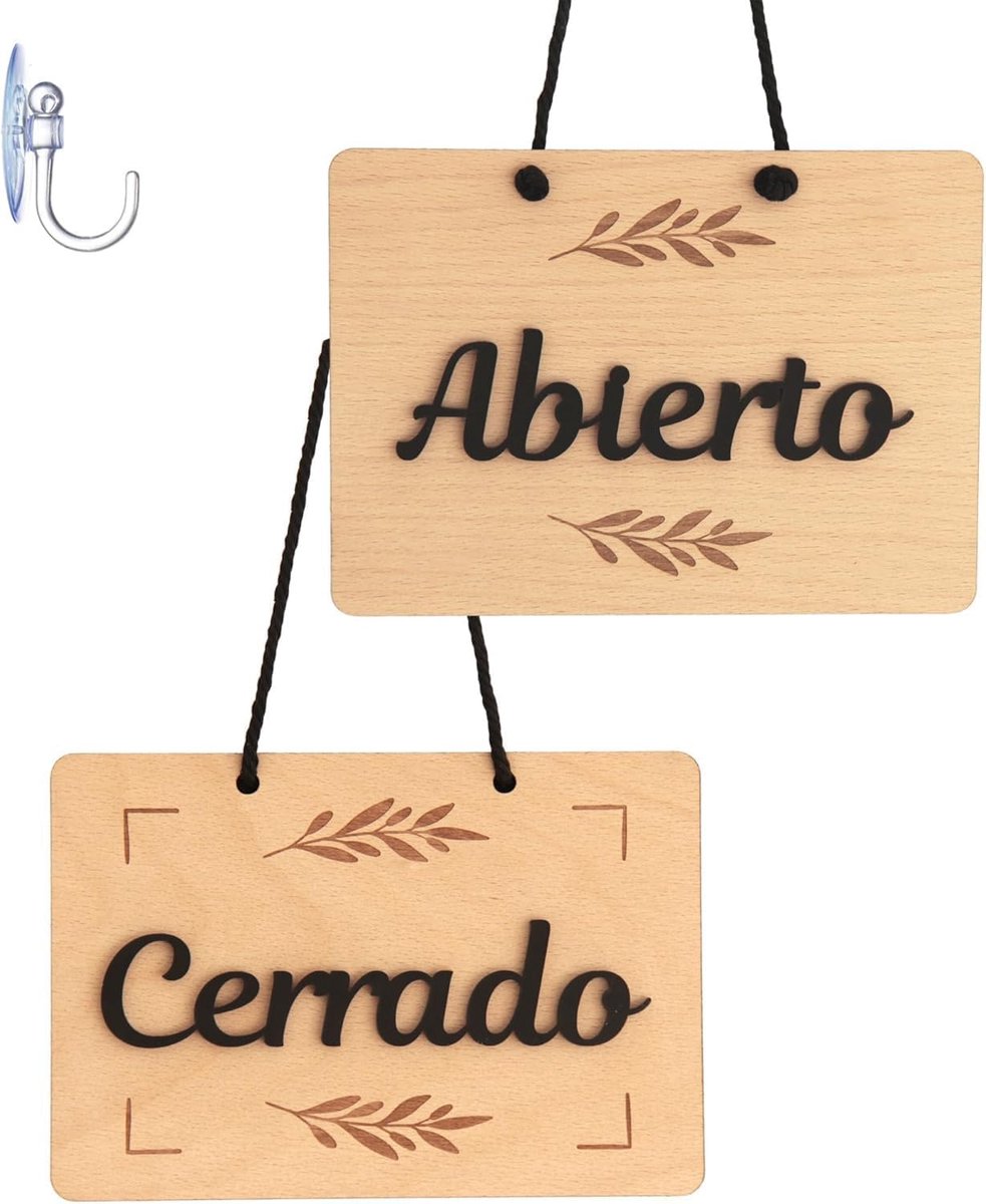 Bord voor winkels, bars, restaurants, gesloten houten bord met letters van methacrylaat, inclusief zuignap, gemaakt in Spanje