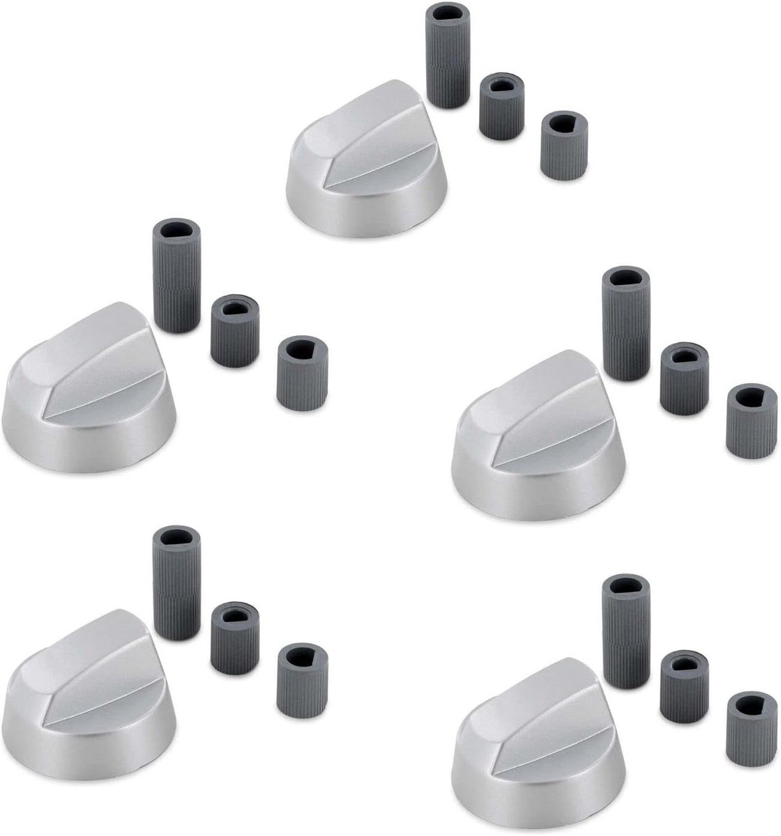5 x draaiknop fornuisknop set 42 mm Ø met adapters 6 mm Ø en 8 mm Ø universeel voor kookplaat fornuis gasfornuis oven
