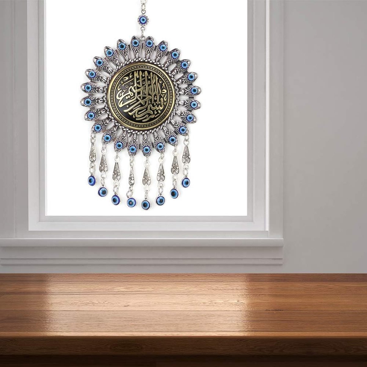 Boze Oog Wanddecoratie, Glazen Parels, Blauw, Amulet voor Huis en Kantoor, Housewarming Geschenk