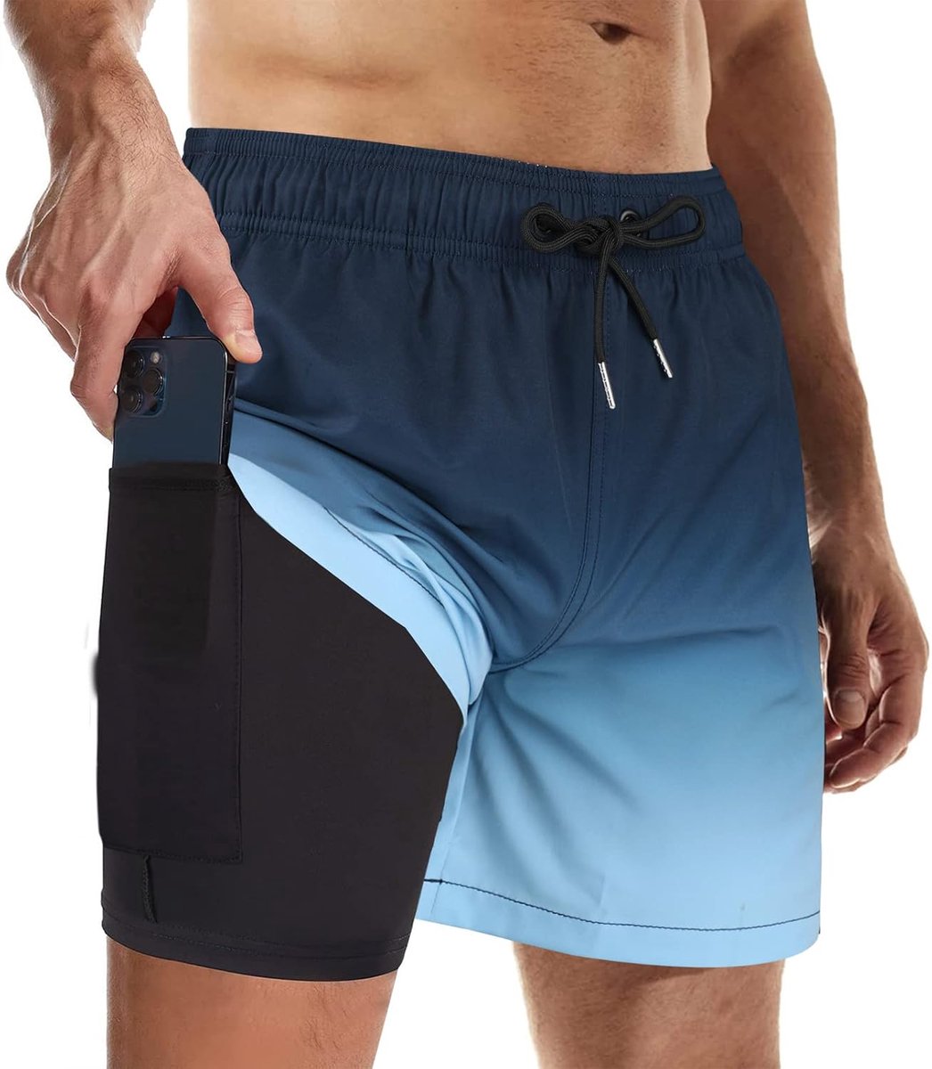Zwembroek voor heren met compressie, 2-in-1 strandshorts, dubbellaags, sneldrogende zwembroek, surfbroek, strandshorts
