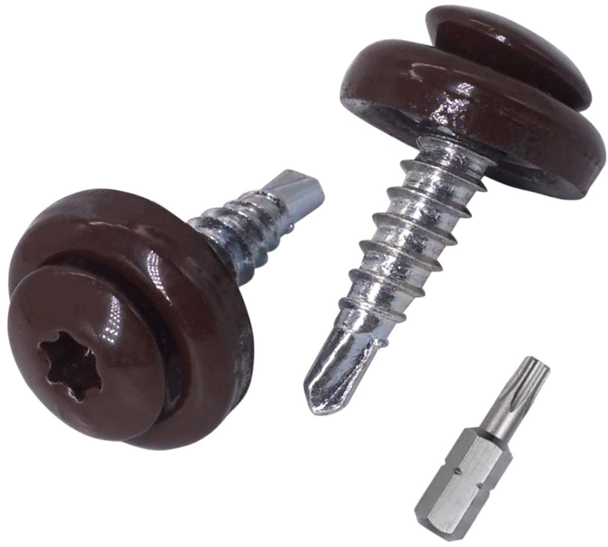 (80 stuks) Metalen dakschroeven, 4,8 x 20 mm geschilderde zelfborende schroeven met EPDM-ringen, torx-kop (focolaatbruin RAL 8017)