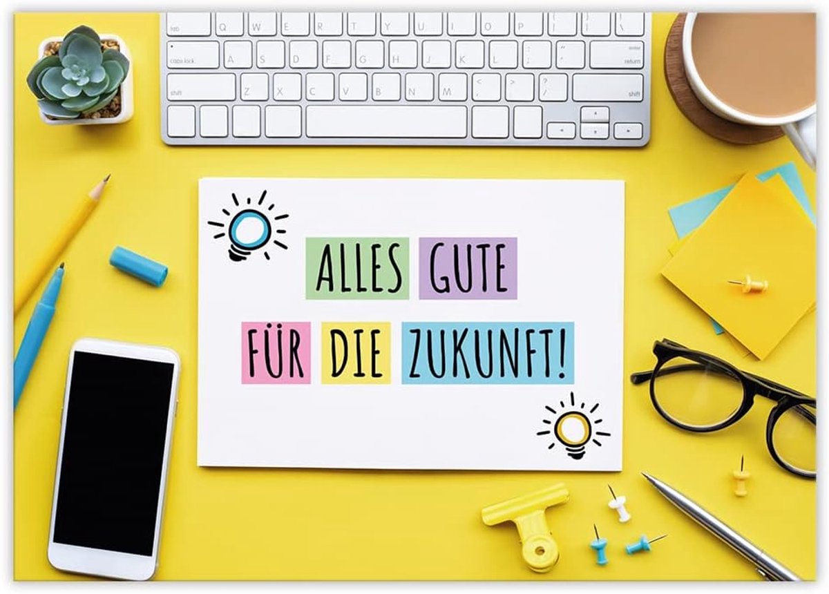 Wenskaart voor collega's, collega's, leraren, leraren, voor het wisselen van banen, pensioen, pensioen, beëindiging, bedrijfsverandering, opvoeders, vouwkaart met envelop in XXL-formaat, A4, geel