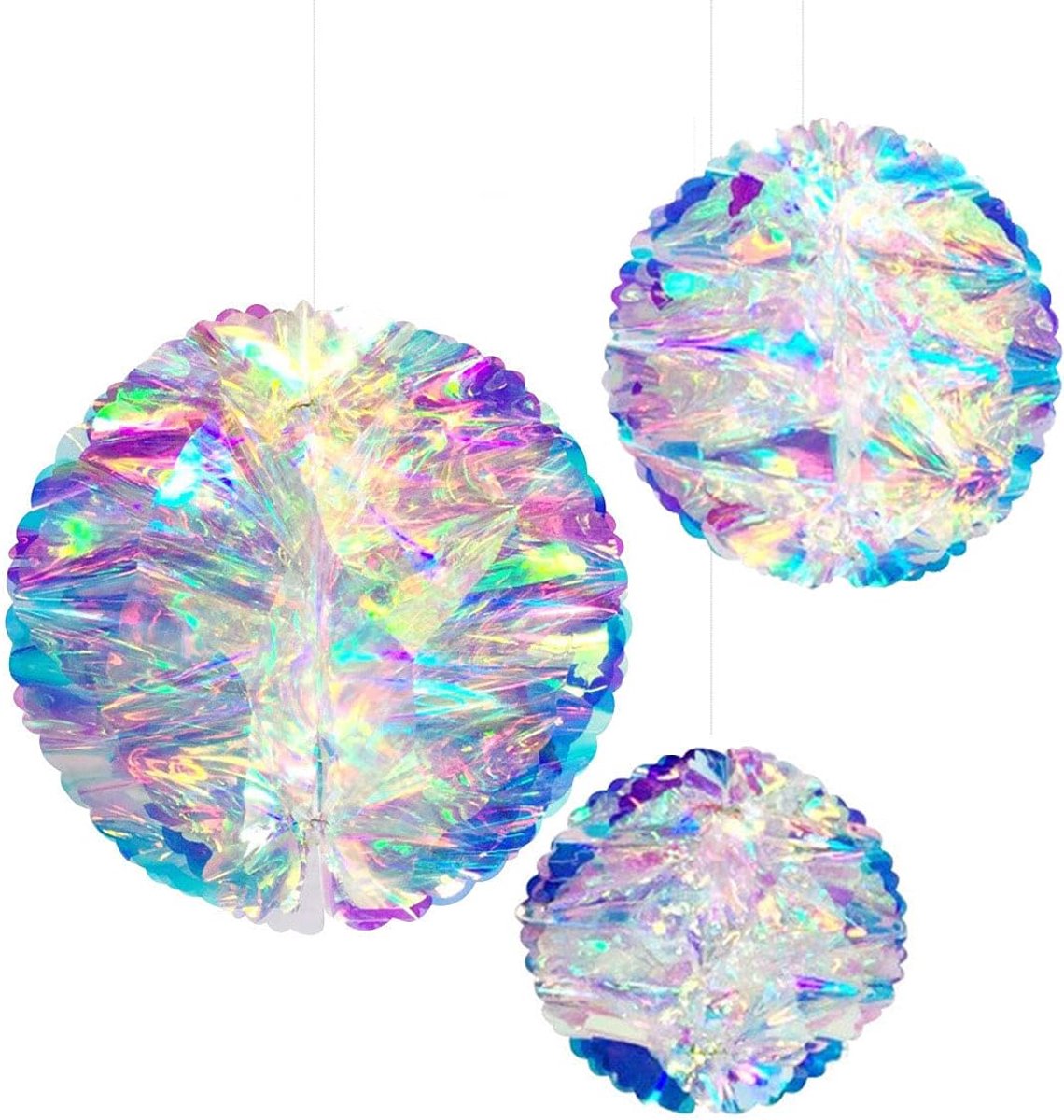Kerstfeestdecoraties, 3 stuks verschillende maten iriserende ronde bal hangende hangers ornamenten voor Kerstmis Nieuwjaar bruiloft verjaardag woondecoratie 10 cm+15 cm+20 cm