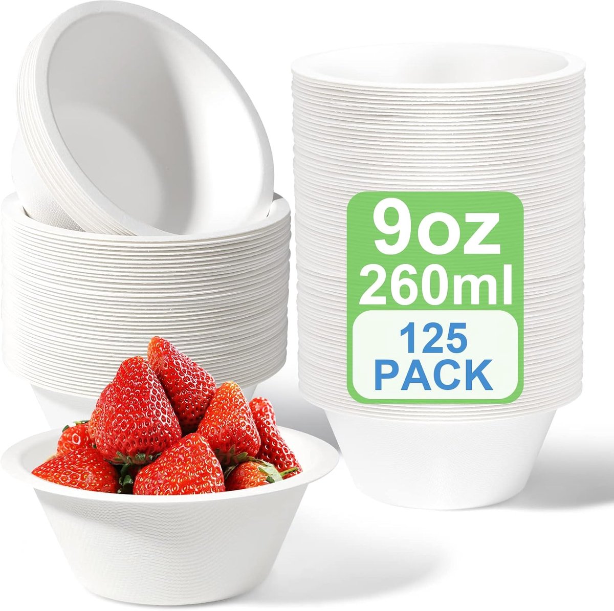 125 stuks Pappschalen Einwegsoepschalen 260ML uit suikerbuis Einweggerei Suppenbord Einwegsoepschalen Schalen Bio Soepschaal Rond Wit Compostierbaar