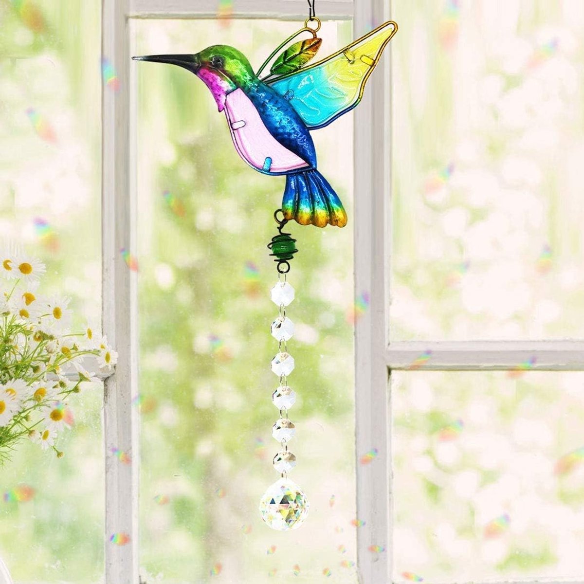 Suncatcher Kolibrie Hanger Hangende Kroonluchter Prisma Regenboog Maker Ornament voor Venster Zon Catcher Huis Tuin Decoratie (Blauw)