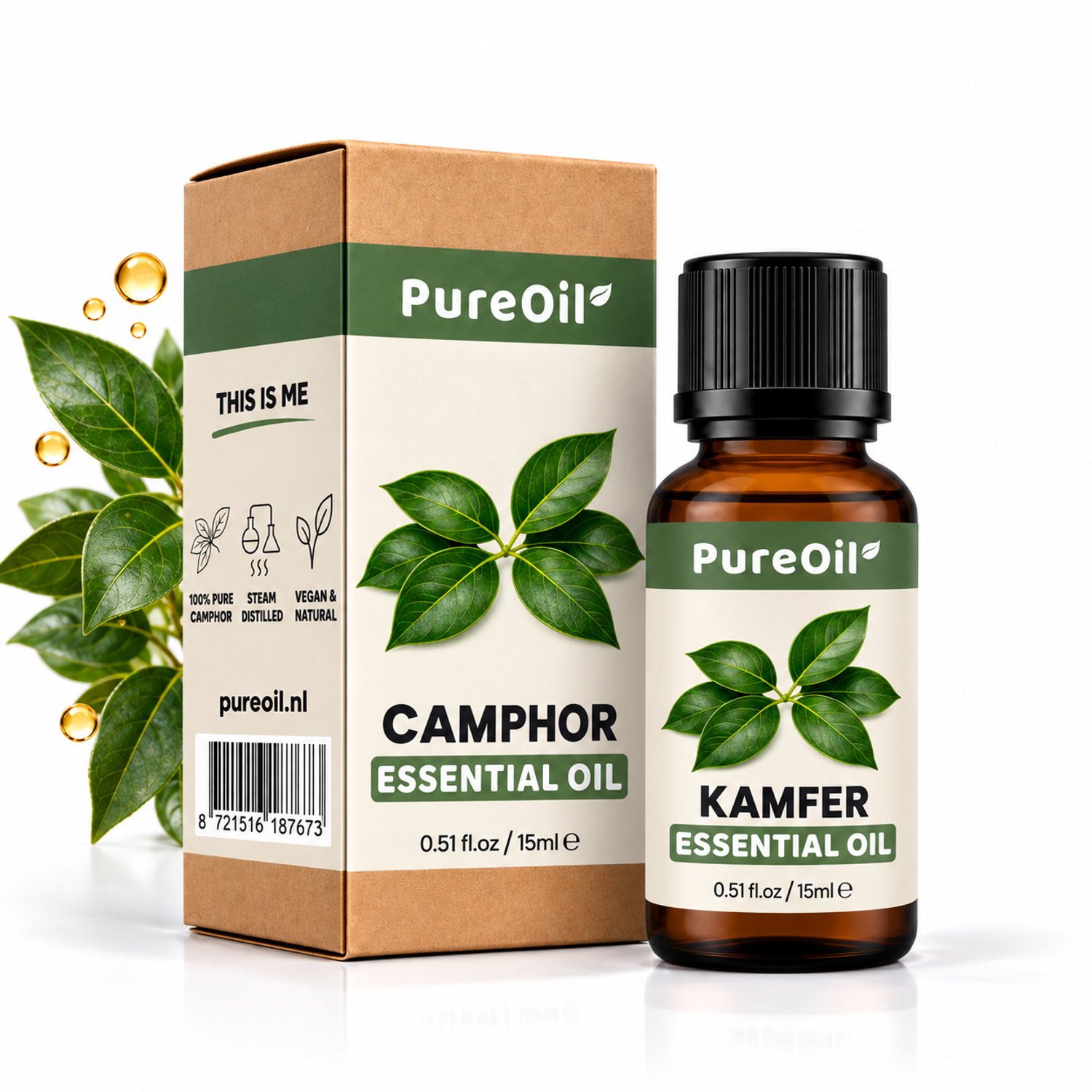 PureOil® - Kamfer Olie - 15ml - 100% Puur, Natuurlijk & Vegan – Voor Huid | Gezicht | Scalp | Diffuser | Aromatherapie