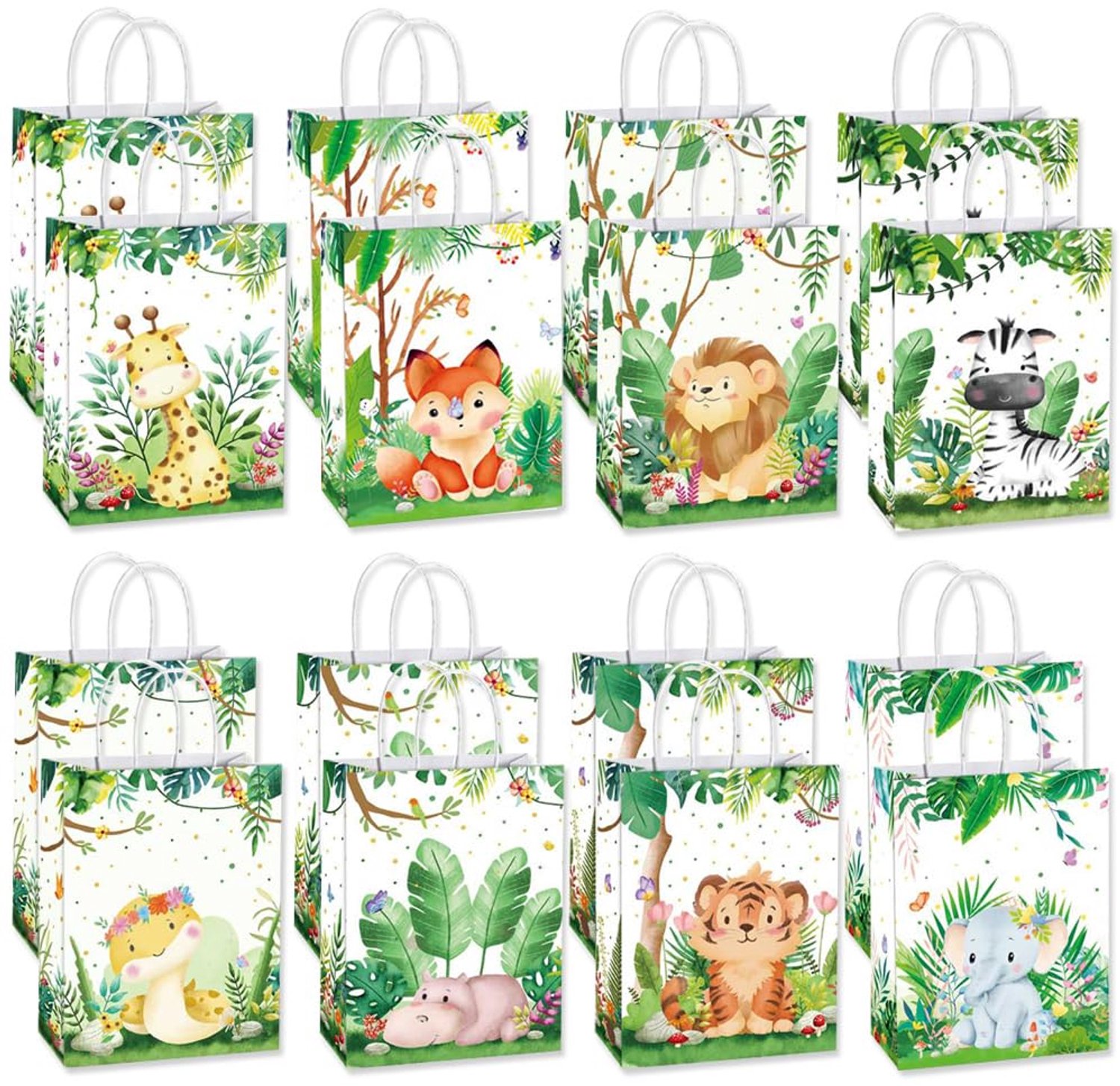 Set van 16 Dieren Cadeautasjes - Jungle en Safari Ontwerpen