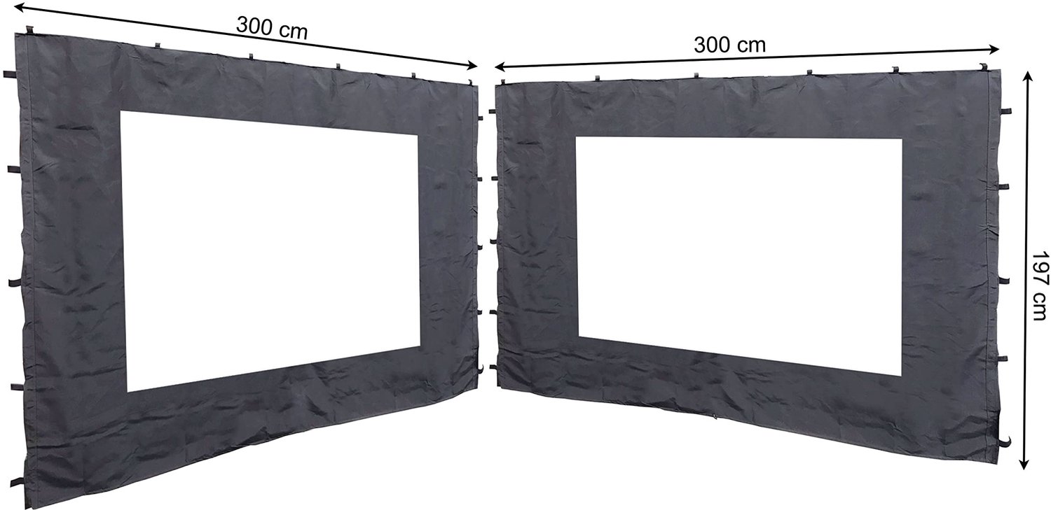 2 Zijpanelen met PE Raam 300x197cm voor Rank Gazebo 3x3m - Polyester in Anthraciet 7012