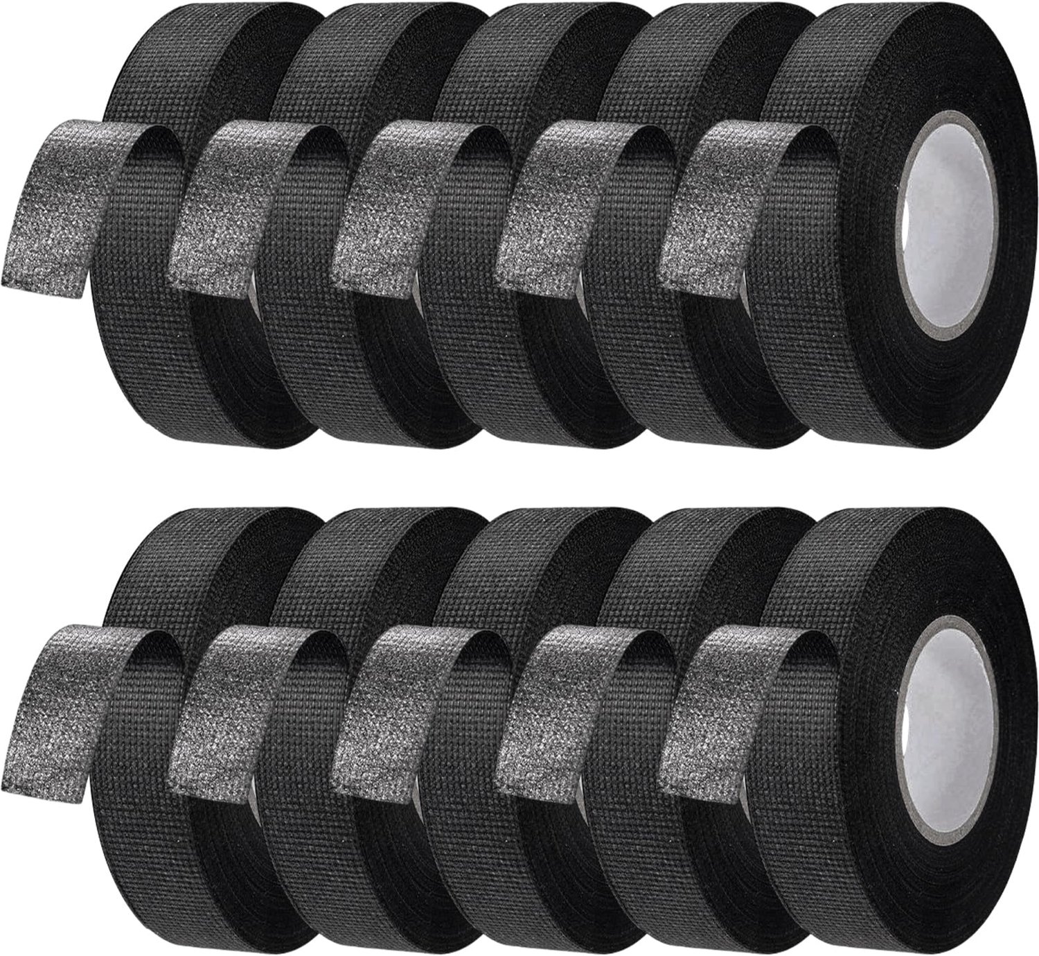 Autoweefselband 10 Rollen - Hoogwaardige Kabelboom Plakband - Geluidsisolerende Tape - Hittebestendig - Vlamvertragend - 19 mm x 15 m - Textieltape