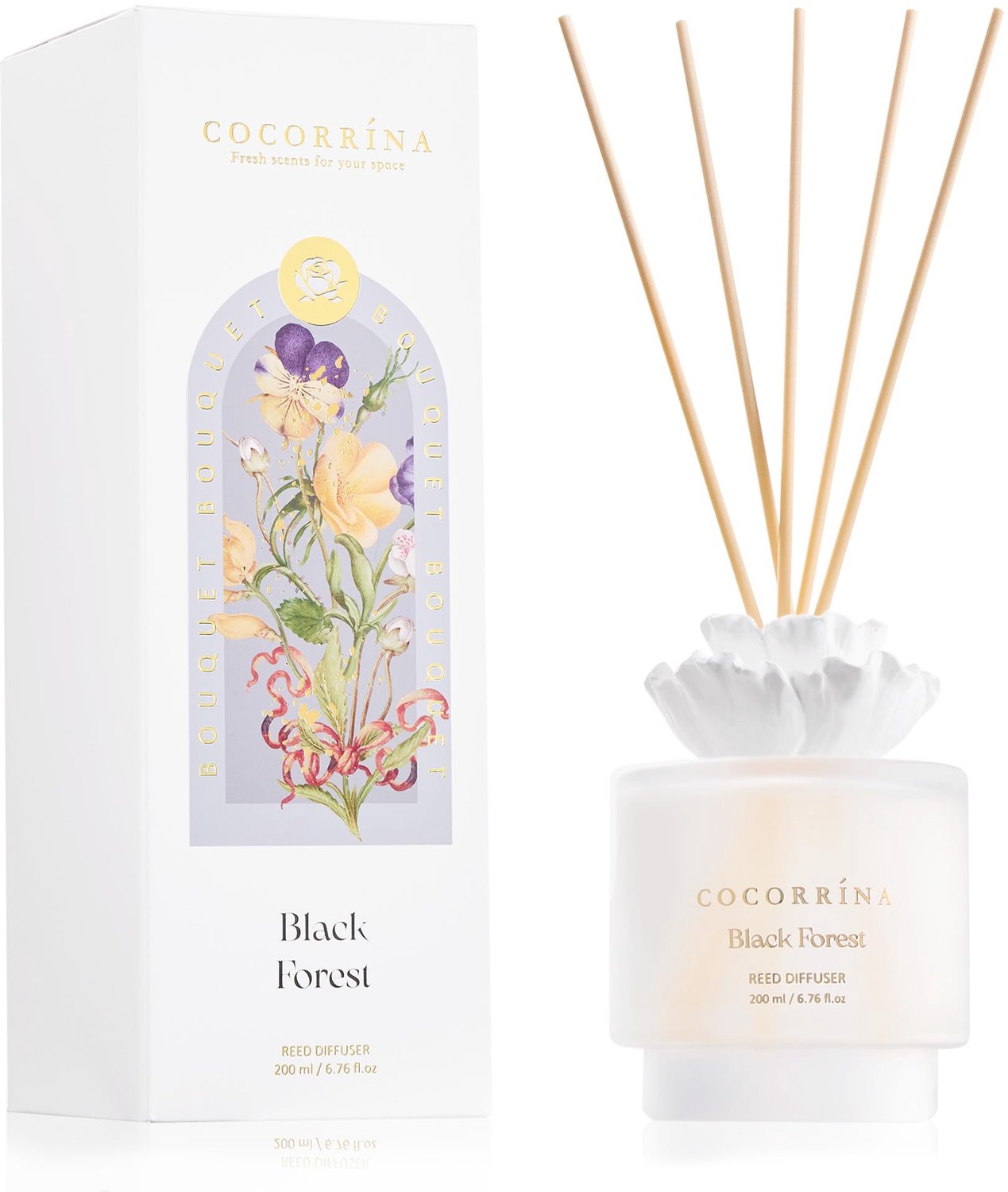 Reed Diffuser Set 200ml met 8 Geurstokjes Zwarte Woud Langdurig