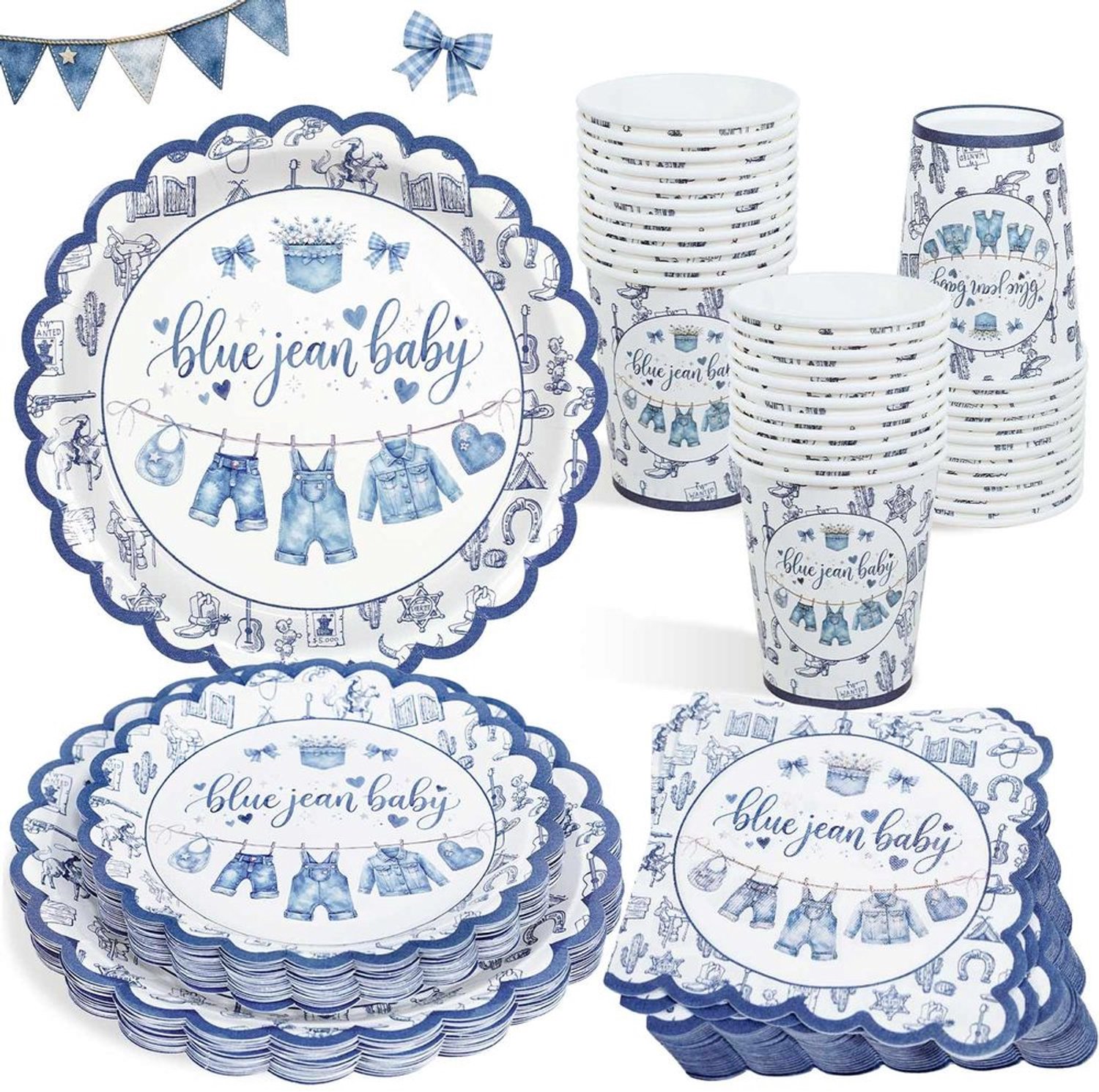 Cowboy Baby Shower Servies - 100 Stuks voor 25 Gasten