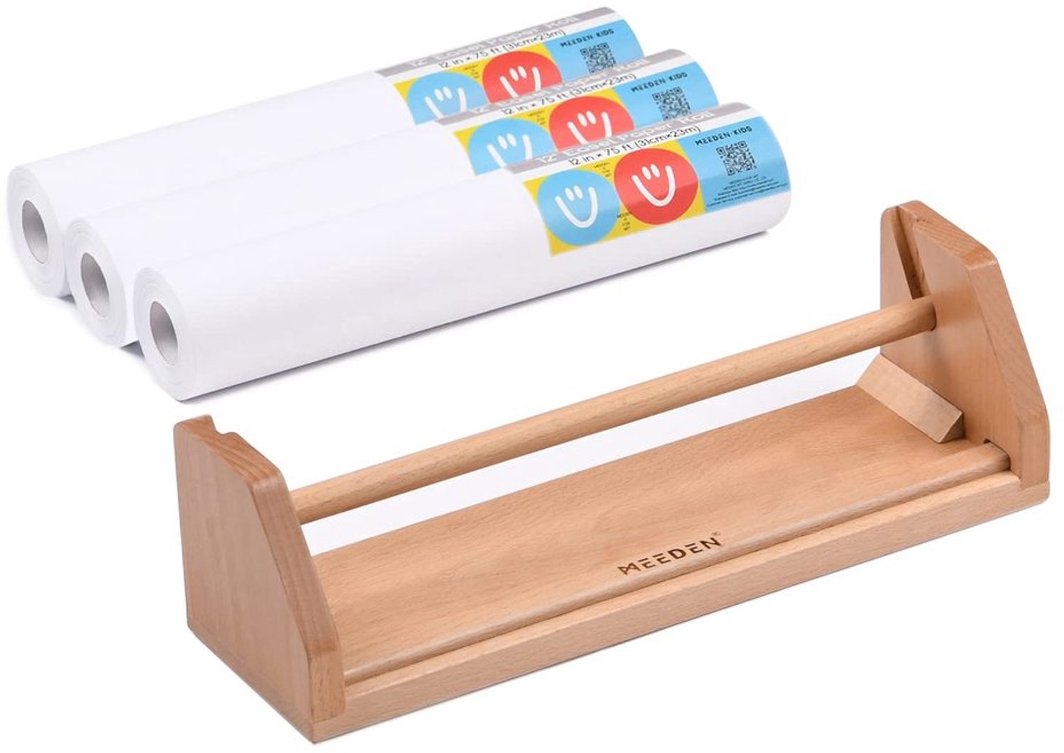 Papierrail Dispenser voor Kinderen van Hout met 3 Rolletjes Papier