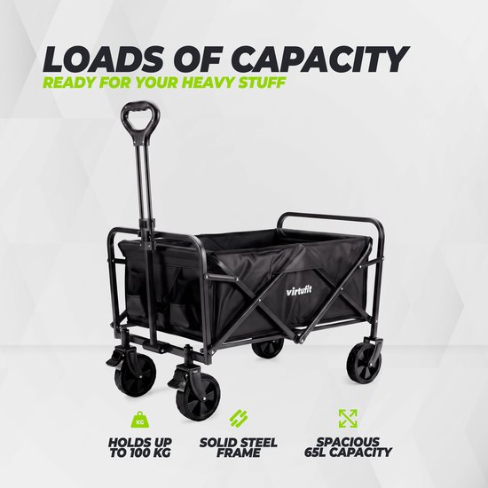 VirtuFit Opvouwbare Bolderkar - 65L - 100 kg draagvermogen - Incl. draagtas & afdekhoes — afbeelding 5