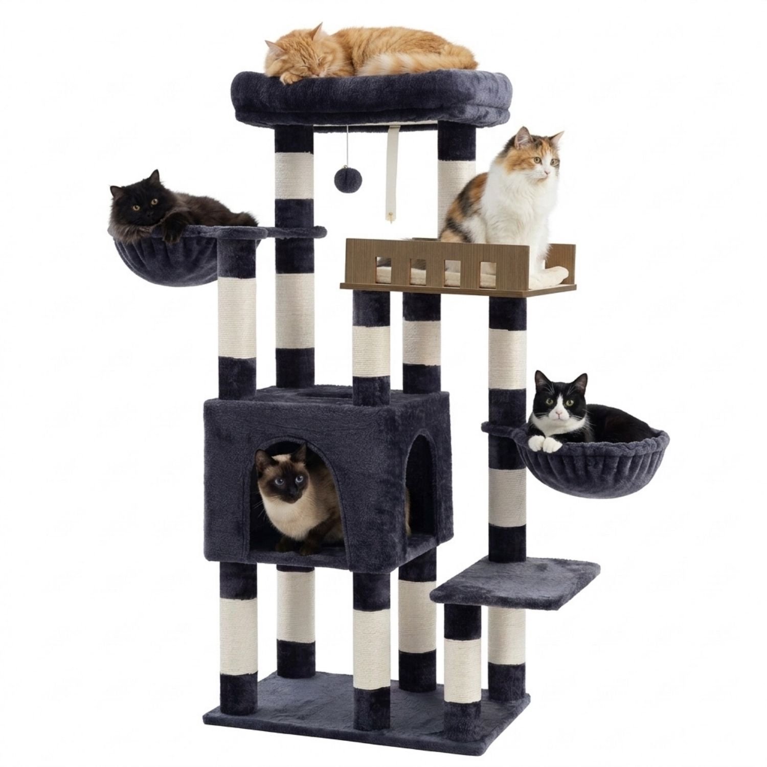 Vantivo® Krabton voor Grote Katten - Krabpaal - Krabplank - 14 Krabpalen - Rookgrijs