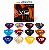 VG plectrum set 12 Celluloid plectrums - diktes thin 0.46 medium 0.71 en thick 0.96 mm
