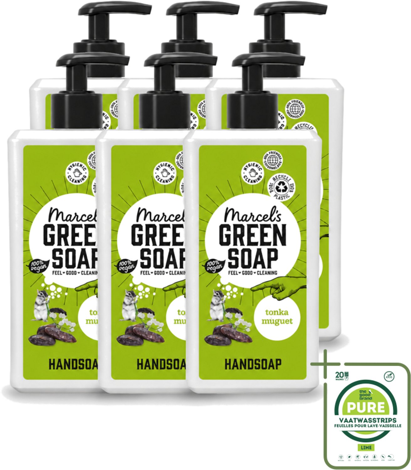 6 x Marcel's Green Soap - Handzeep - Tonka & Muguet - Zachte verzorging - 500 ml - Grootverpakking - Vaatwasstrips - Handzeep - Natuurlijke Handzeep - Plantaardige Handzeep - Zachte Handen - Handzorg