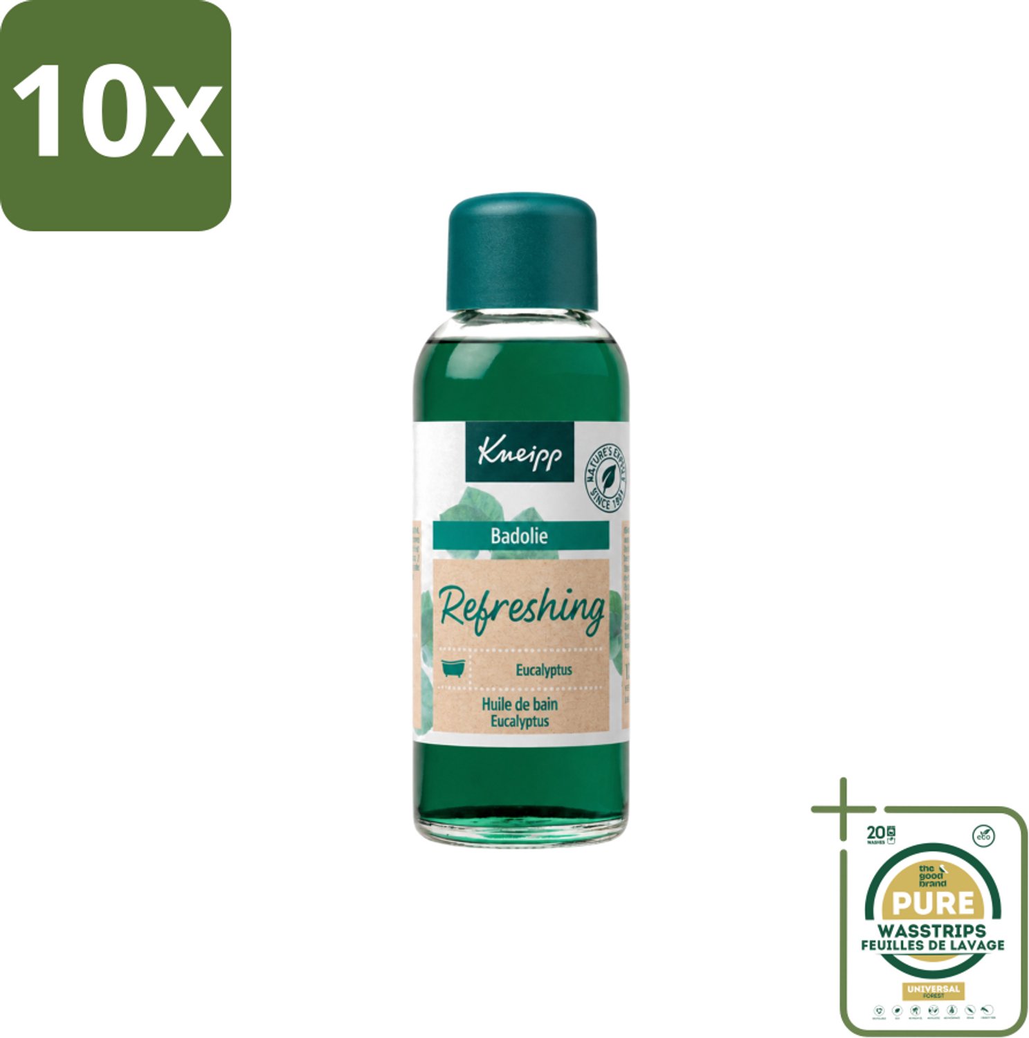10 x Kneipp - Badolie - Refreshing Eucalyptus - 100 ml - Wasstrips - Badolie Mint Eucalyptus - Aromatherapie - Eucalyptusolie - Badolie - Natuurlijke Badolie