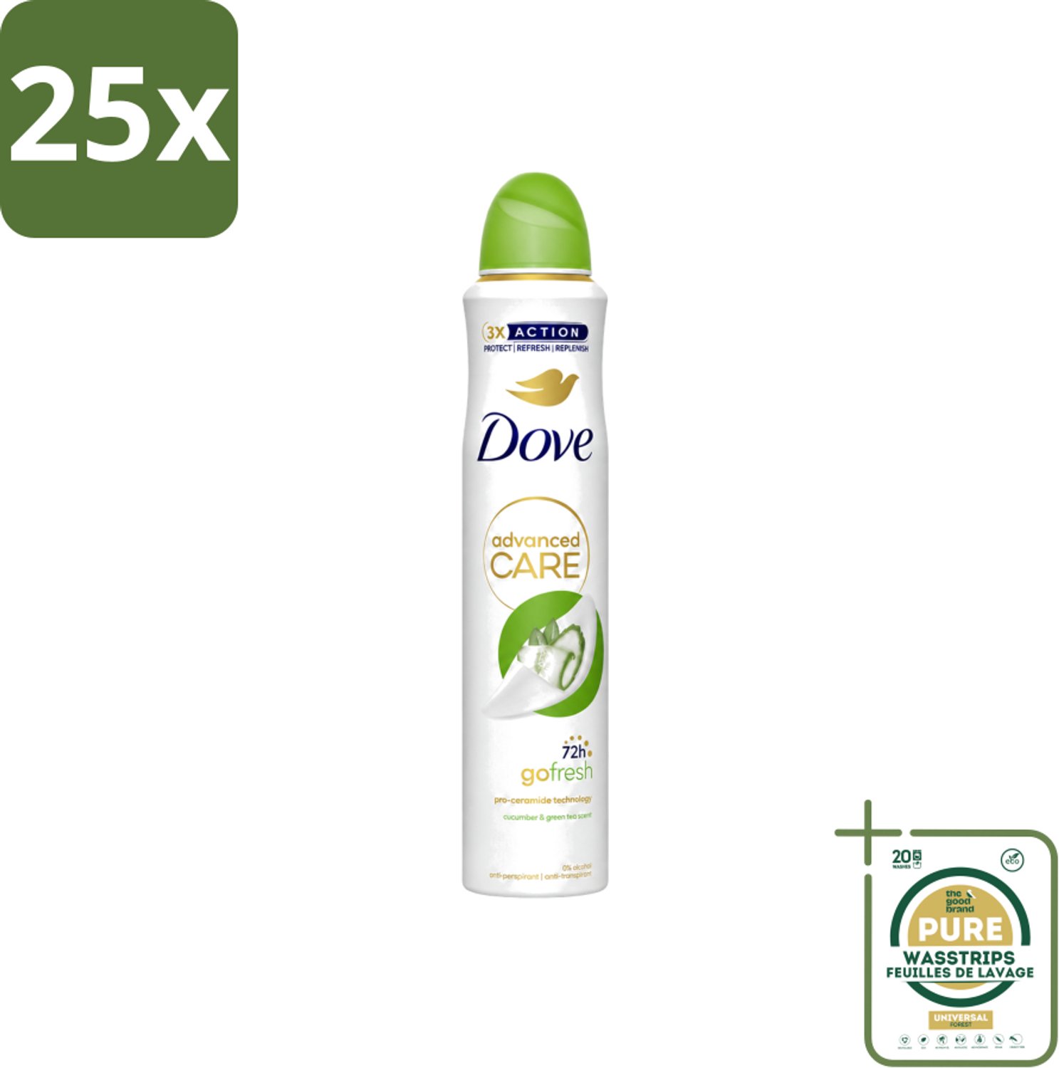 25 x Dove Deodorant Spray - Komkommer & Groene Thee - 200 ml - Wasstrips - Deodorant Spray - Okselverzorging - Zweetvermindering - Frisse Geur - Huidverzorging