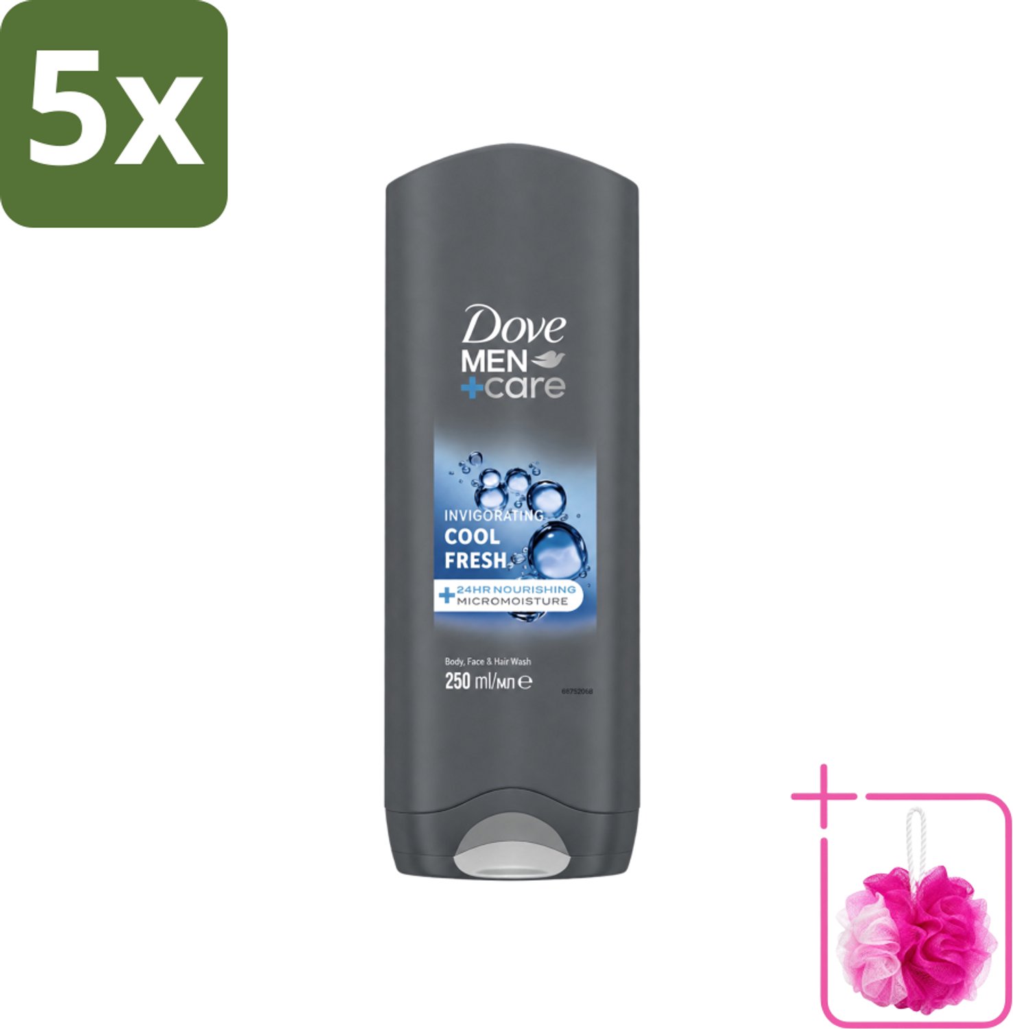 5 x Dove Men+Care Douchegel - Cool Fresh - 250 ml - Bulkverpakking - Douchegel voor mannen - Douchemop - Hydraterende douchegel