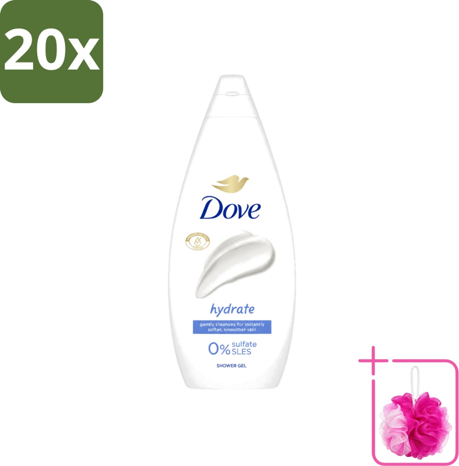 20 x Dove Douchecrème - Hydrate - 720 ml - Bulkverpakking - Hydratatie - Douchemop - Droge huid