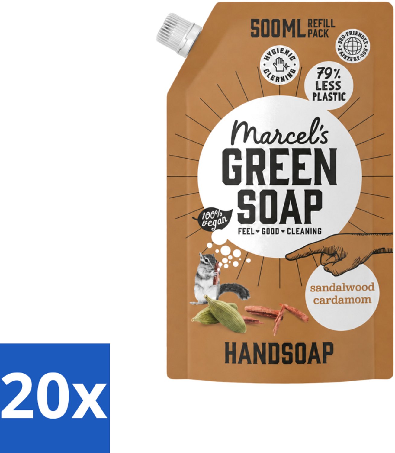 20 x Marcel’s Green Soap – Handzeep Navulling – Sandelhout & Kardemom – 500 ml - Voordeelverpakking - 20 stuks
