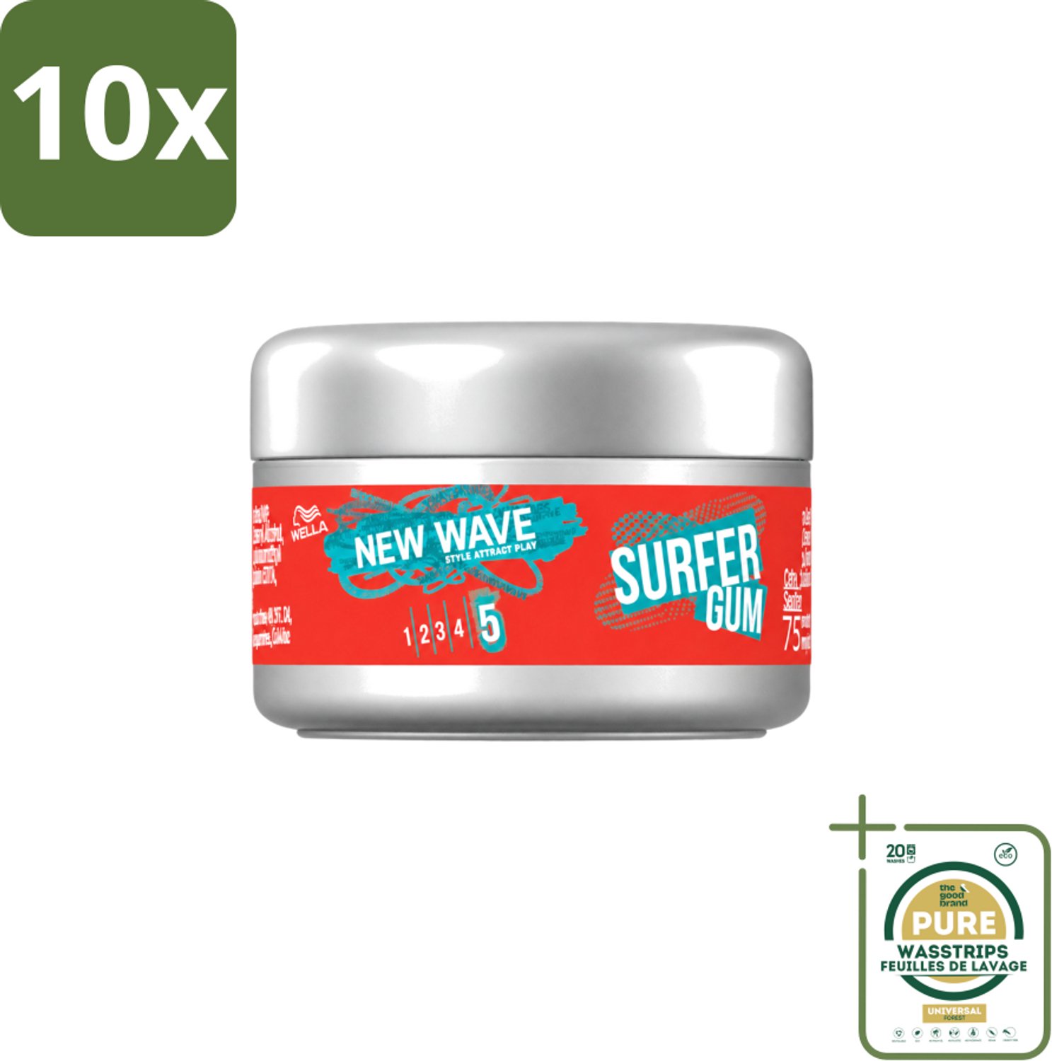 10 x Wella – New Wave Ultimate Effect Surfer Gum - 75 ml - Wasstrips - Haarwachse - Stylinggum - Textuur - Definitie - Flexibele Styling
