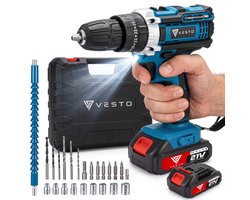 Vesto® PowerDrive Accuboormachine - Accu Schroefboormachine - Boormachine – Schroevendraaier - Accuboortol - Incl. 2 Accu's