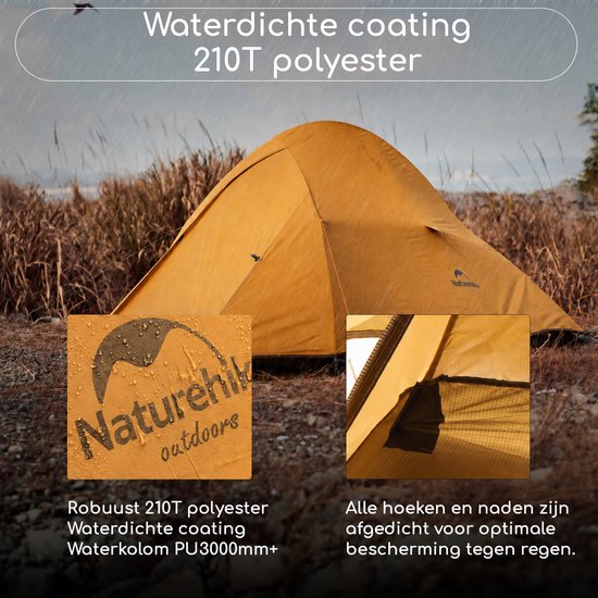 Naturehike Cloud Up 1 BASE – 1 persoons tent – Lichtgewicht tent – Incl. grondzeil – 210T 3000MM – Outdoor – Waterdicht – Kampeertent – Trekkerstent – Koepeltent – Oranje — afbeelding 2