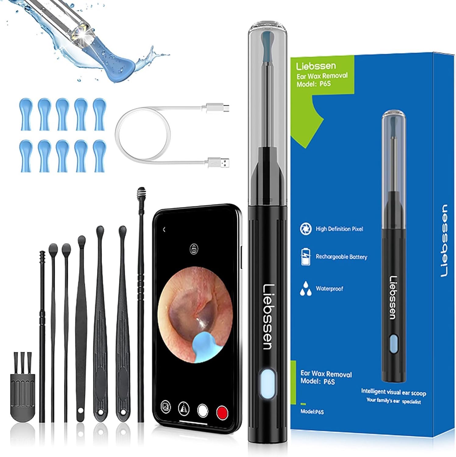 oorsmeer verwijderaar met 1080P camera otoscoop, inclusief 10-delige oorlepel reinigingsset, geschikt voor iPad en Android smartphones
