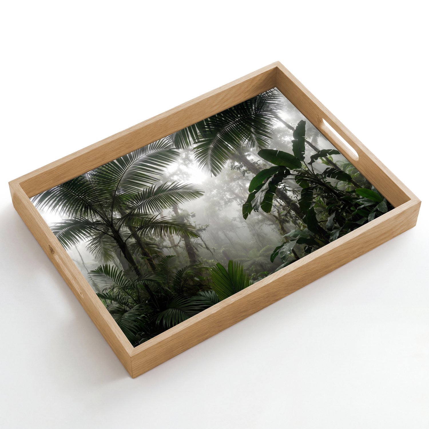 Dienblad hout 50x35 cm - Schootdienblad - Natuur - Jungle - Mist - Groen - Bladeren - Borrelplank rechthoek - Plateau dienbladen