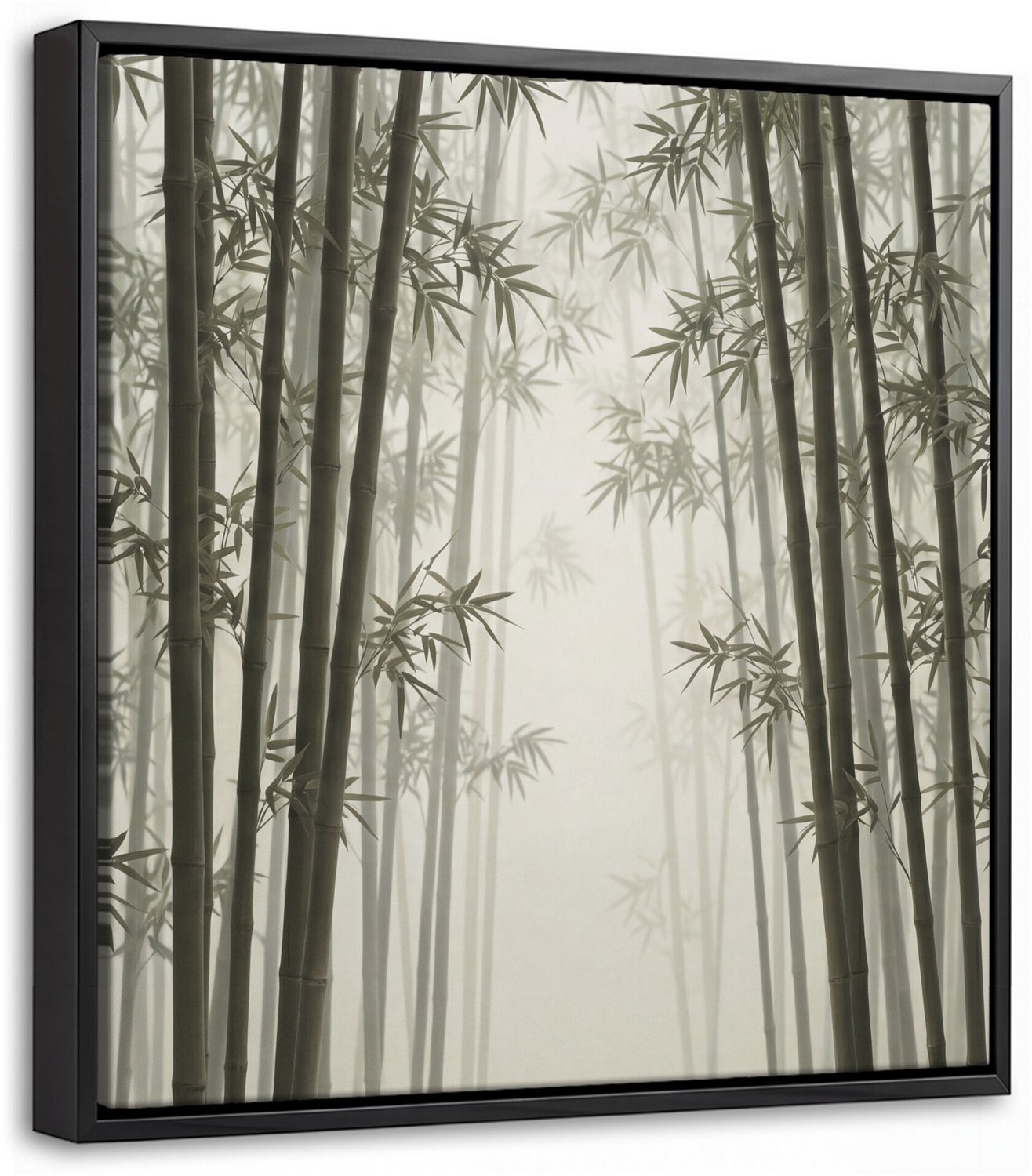 Canvas Schilderij met Baklijst - Bamboe - Bos - Mist - Natuur