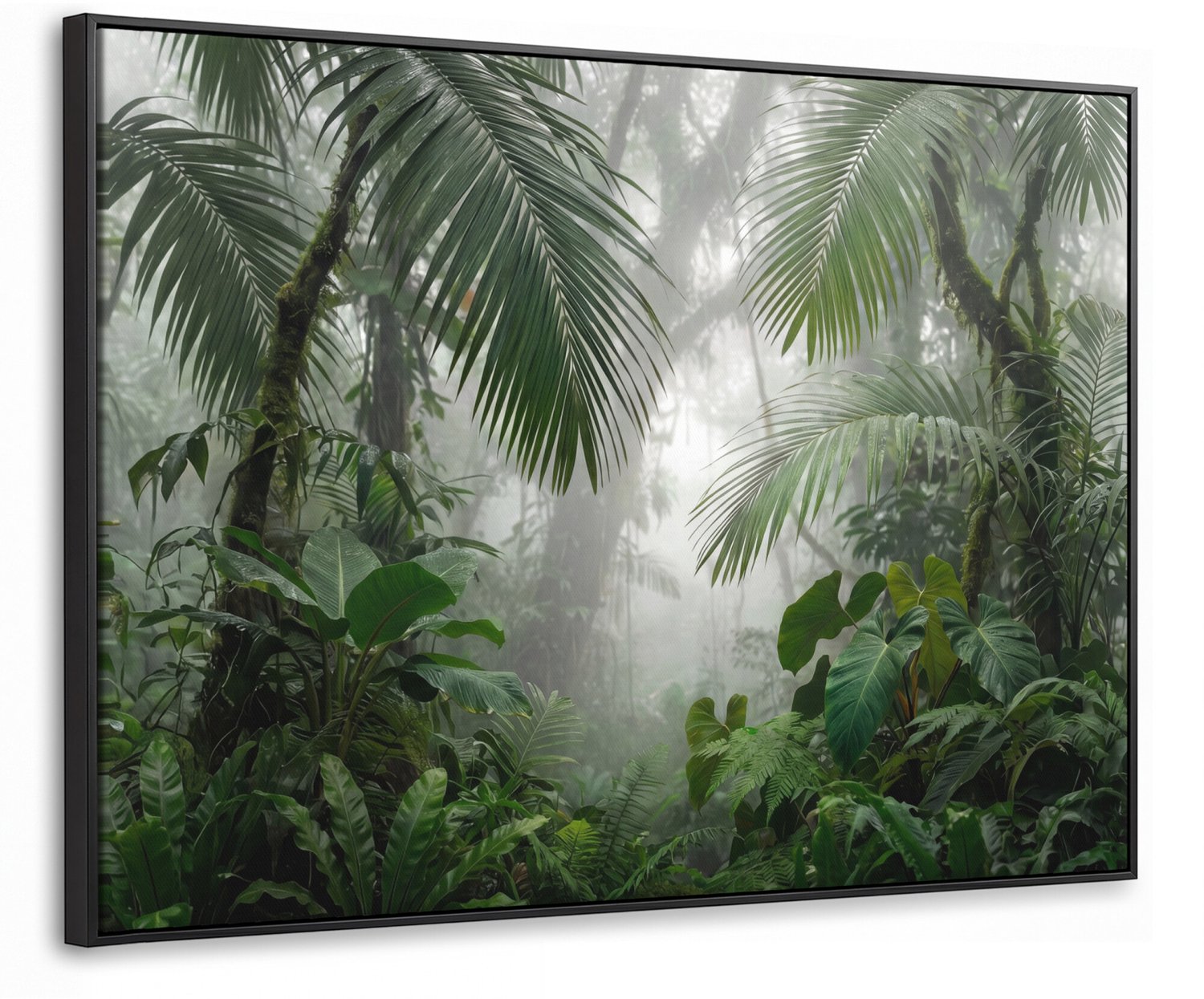 Canvas Schilderij met Baklijst - Natuur - Jungle - Mist - Tropisch - Groen