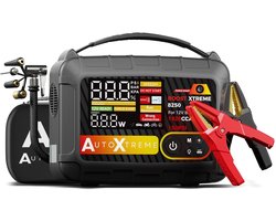 AutoXtreme 12V Jumpstarter met Compressor voor Auto – 1920 CCA - Boost Xtreme 8250 – Starthulp met Forcestart, Powerbank & LED-scherm – Incl. Zaklamp & Opbergkoffer