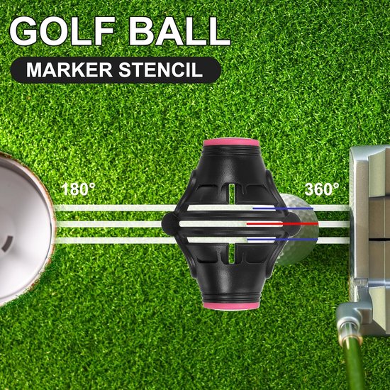 golfbal marker stencil 2 stuks - zwart/roze - 360 graden uitlijning tool - voor mannen en vrouwen - ServiceTopper — afbeelding 4