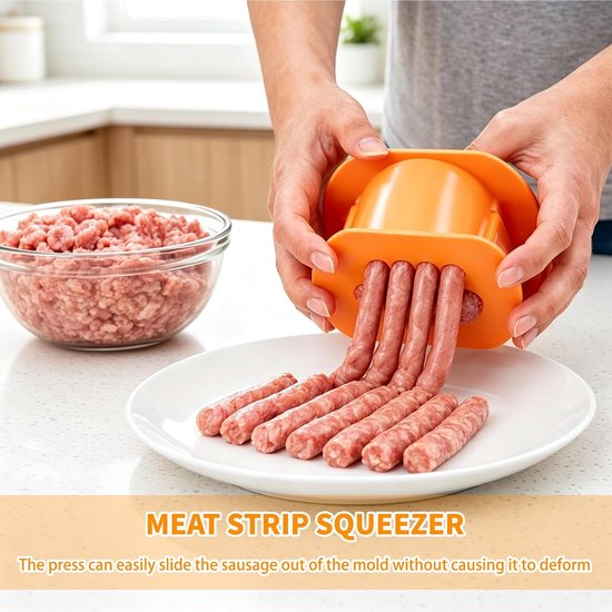 Cevapcici Pers - Worstmaker Hotdog - Worstjes Maken - 7 Gaten Vorm - Cevapcici Handmatige Worstmaker - Hotdogmaker Barbecue - worstmakers - Zelfgemaakte Handmatige Worstmaker Gereedschapskit voor Thuiskeuken - Cevapcici Press - Oranje — afbeelding 4