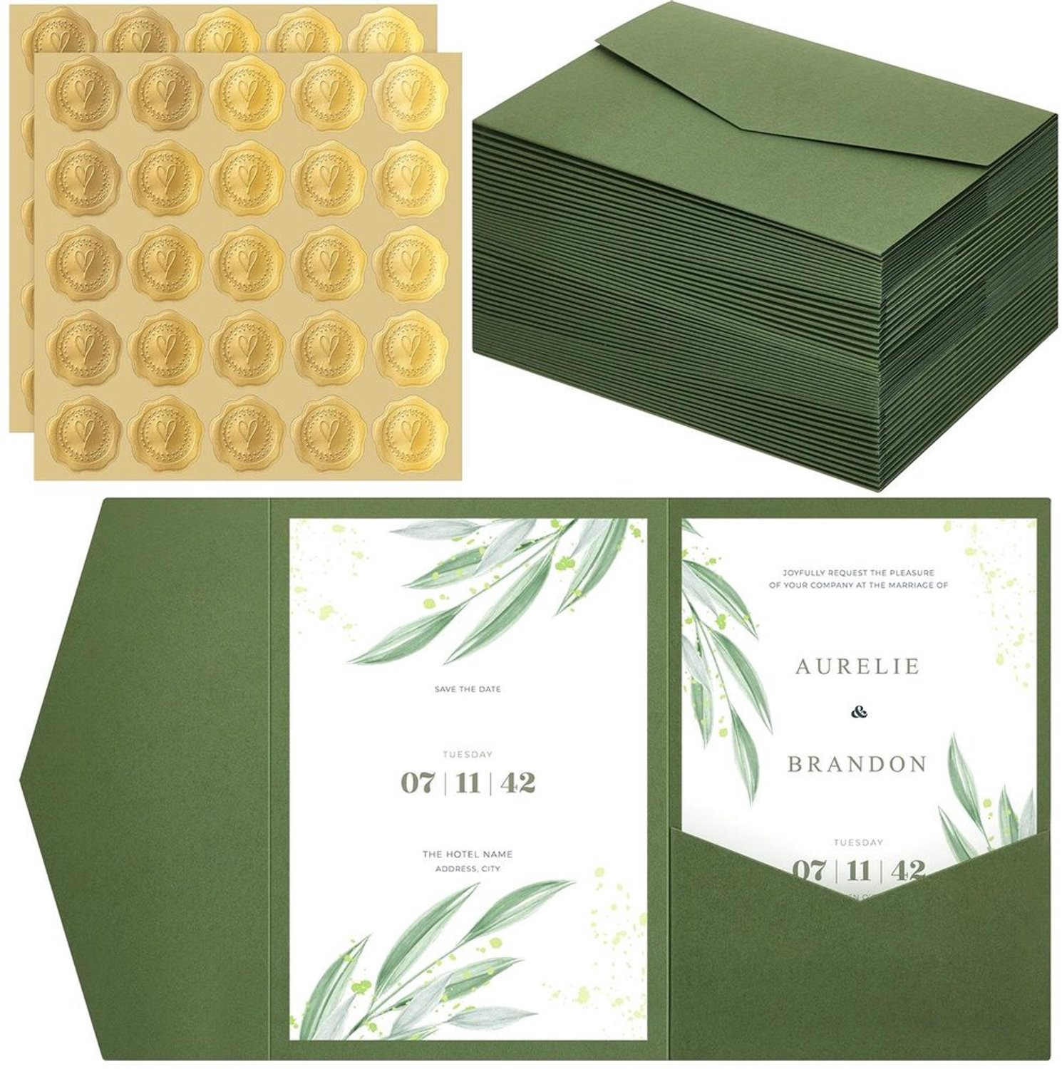 Enveloppen 50 Stuks - Pocketfold Enveloppen - Zelfklevende Lakzegels - Trouwuitnodigingen - Verjaardagsuitnodigingen - Duurzaam Papier - Uitnodigingsenveloppen