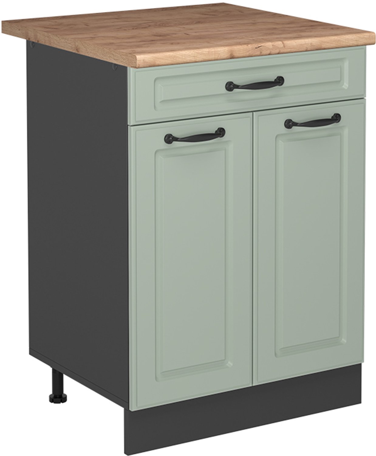 Vicco Keukenonderkast R-Line, Mint landelijk/Antraciet, 60 cm met lade goudkleurig eiken werkblad