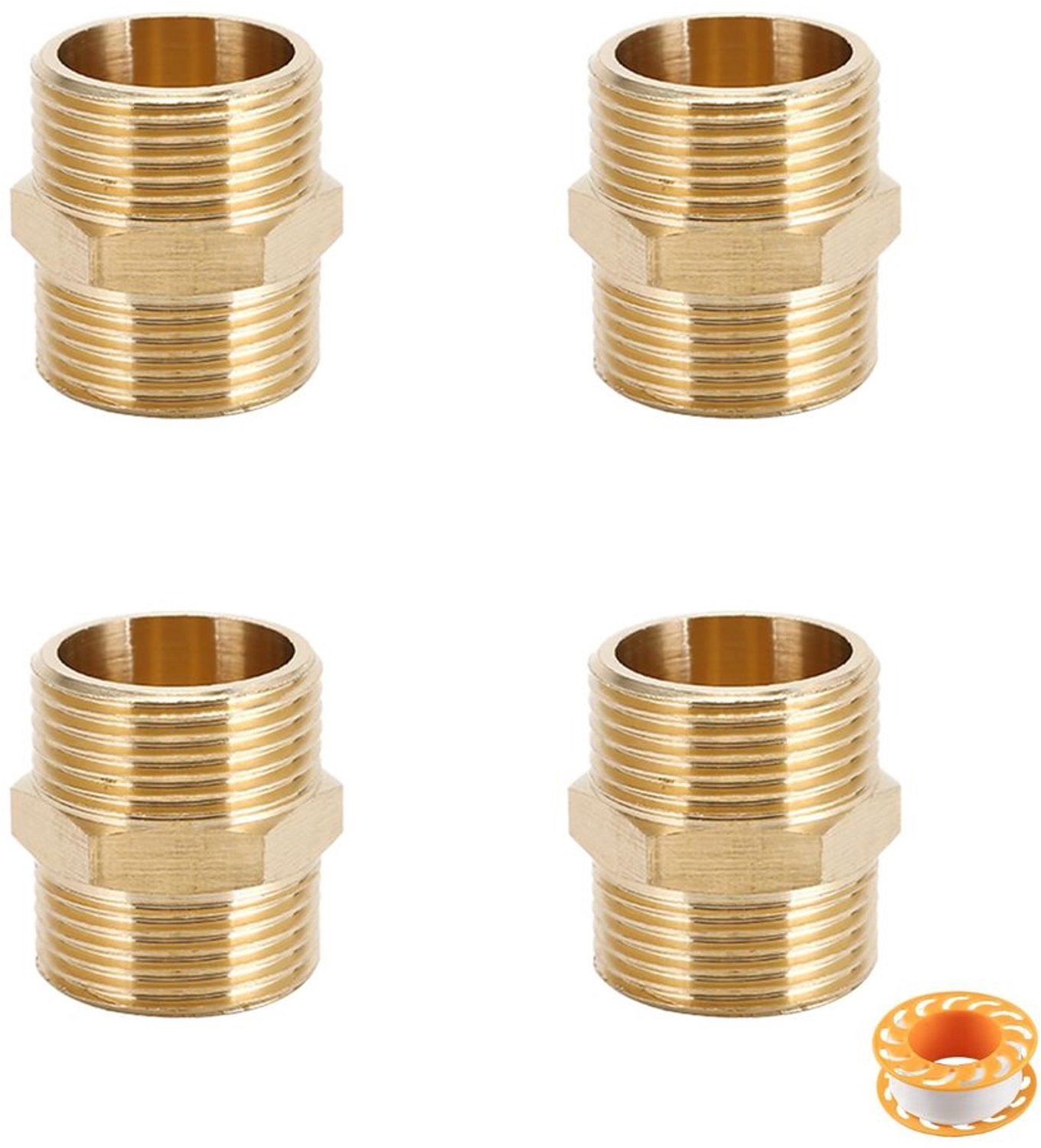 Messing Dubbele Nippel G1 Inch AG/AG DN25, Set van 4