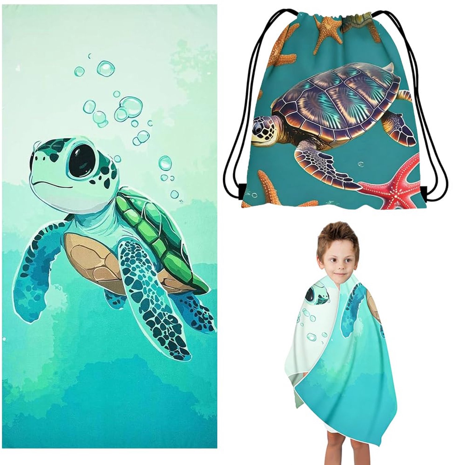 Strandlaken met Schildpadmotief van Microvezel, Zandafstotend en Sneldrogend