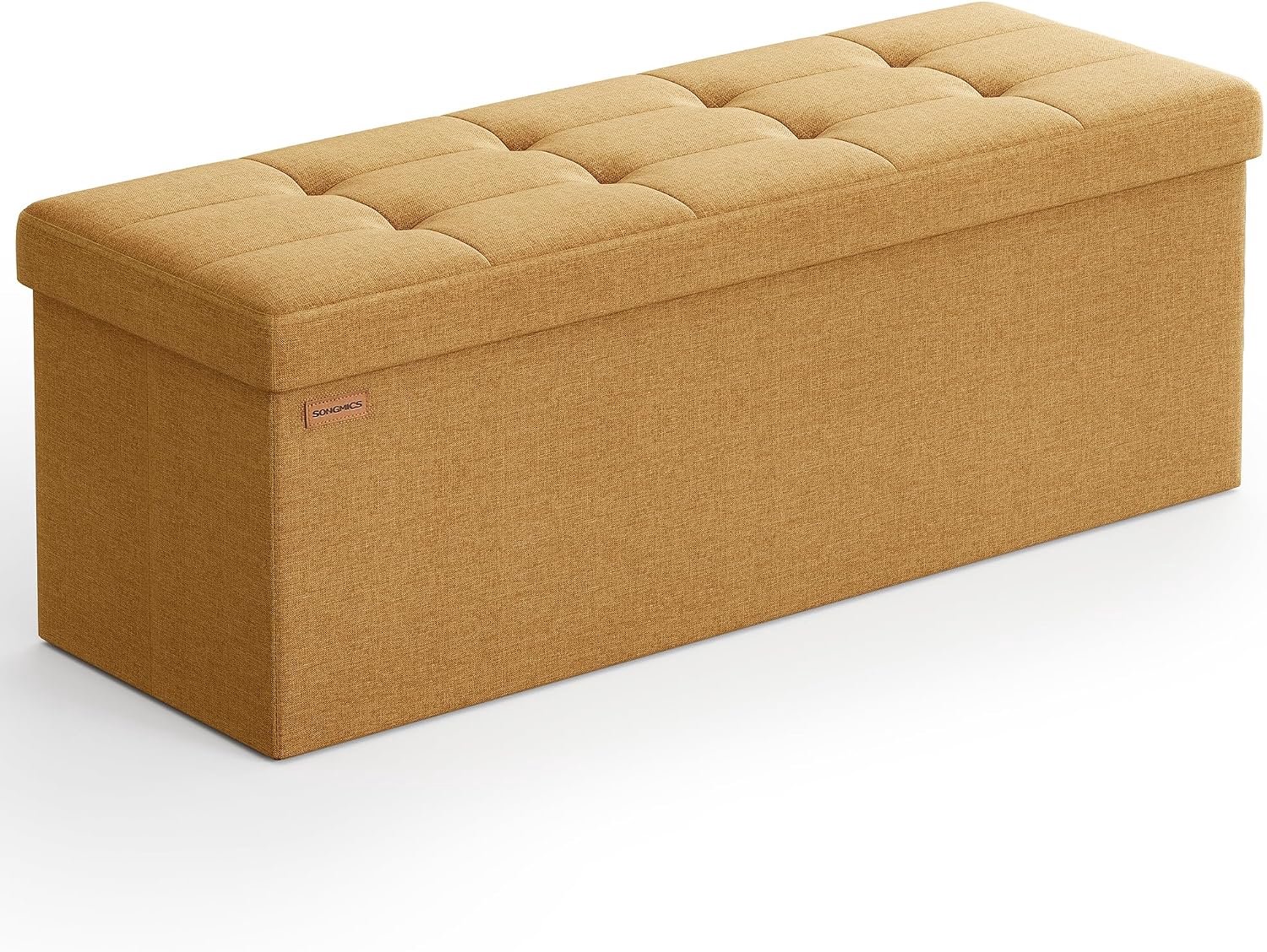 Relaxdays HOME DECOR Opbergbank, poef, kist, opvouwbaar, 131 l Bedrand met scheidingswand, 38 x 110 x 38 cm, draagvermogen 300 kg, gember en inkt zwart, collectie HOME gembergeel