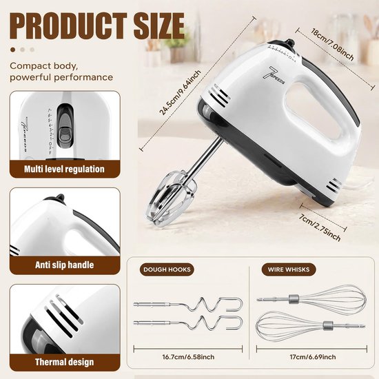 Elektrische Handmixer met 7 Snelheden en Kneedhaak — afbeelding 5