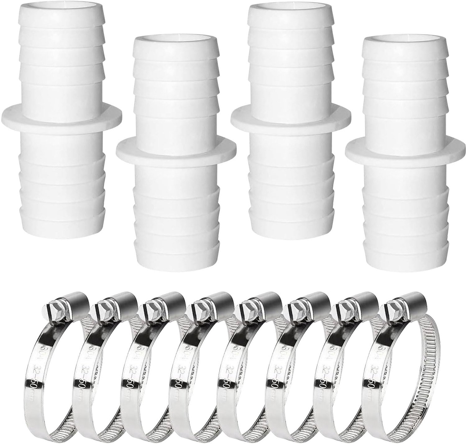 Set van 4 Poolslangverbindingen met RVS Slangklemmen