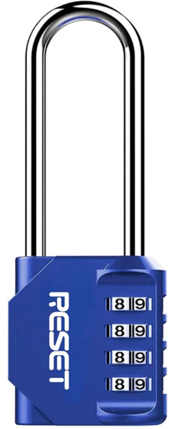 4-Digit Combinatieslot met Lange Beugel - Blauw