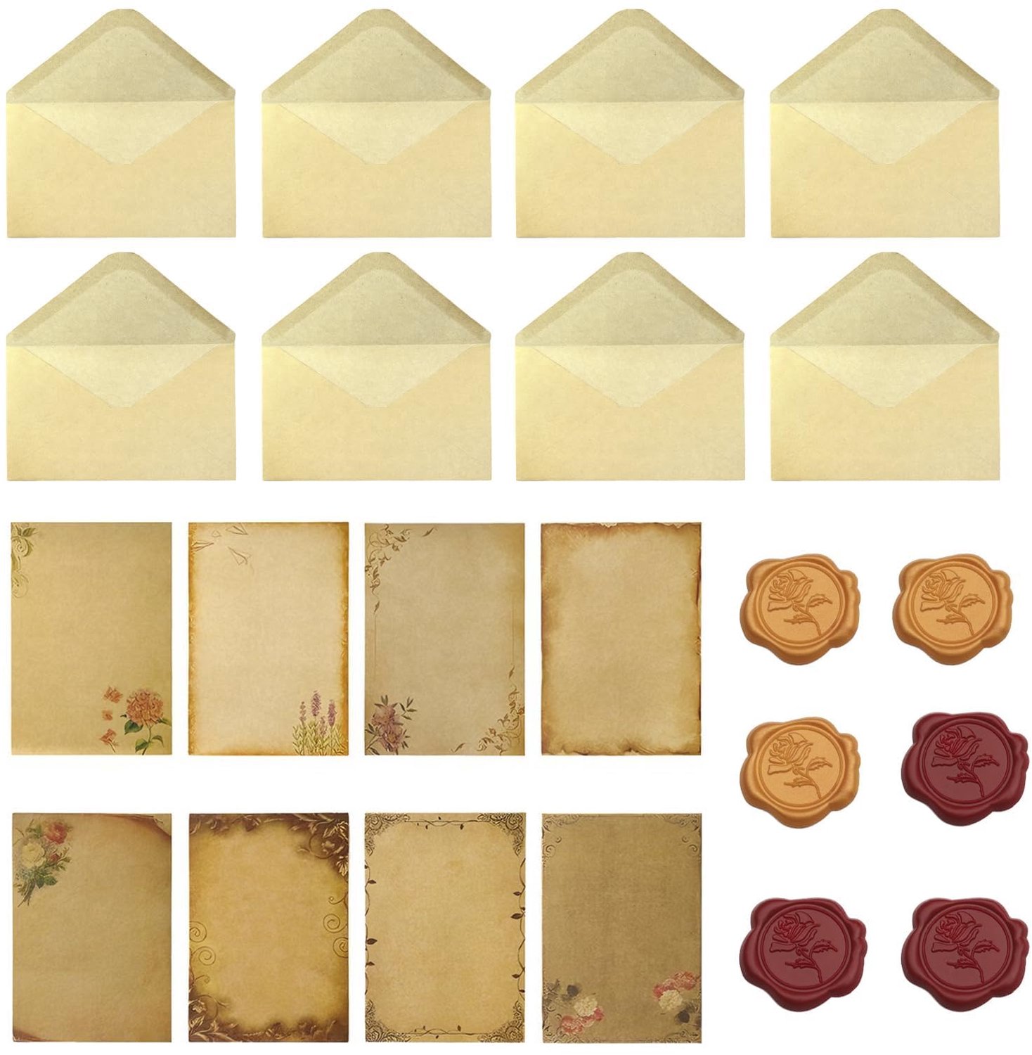 Set van 48 Vintage Schrijfbladen en Enveloppen met Waszegels
