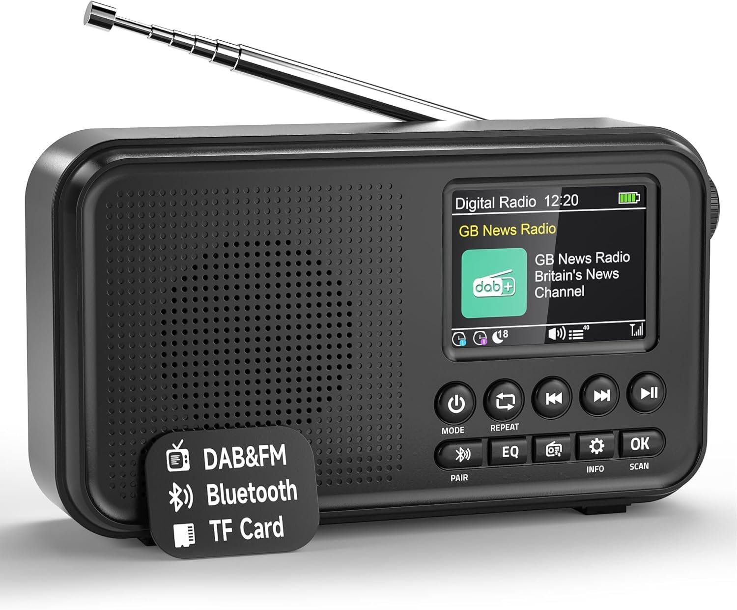 Draagbare DAB/DAB+ FM Radio met Bluetooth 5.0 en 3000 mAh Batterij