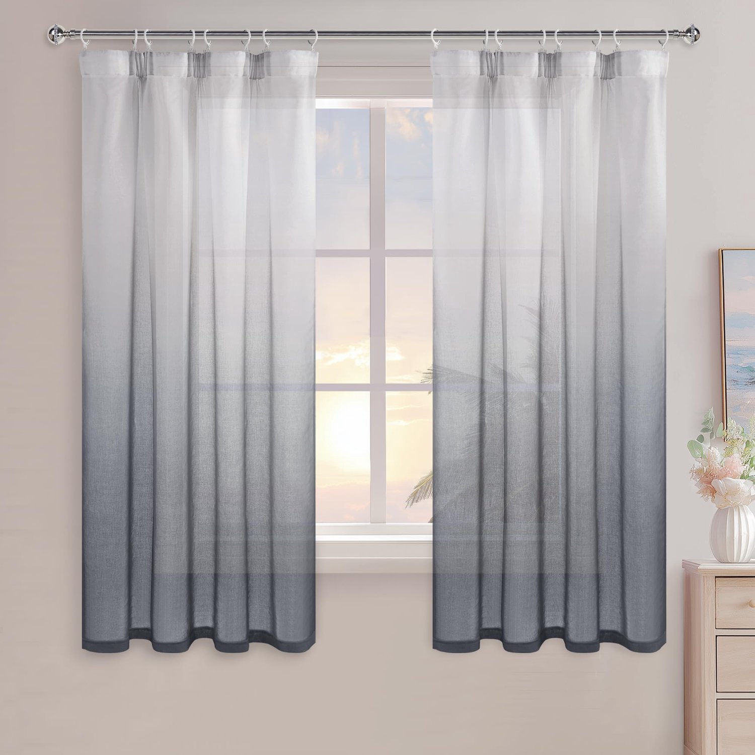 Set van 2 Tweekleurige Gordijnen met Plooi - 140x175 cm - Grijs