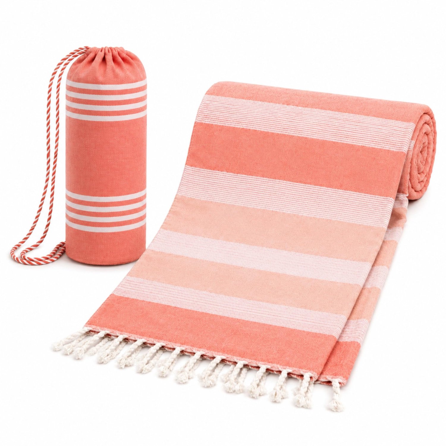 Grote Strandhanddoek met Tas, Fouta met Strepen en Franjes