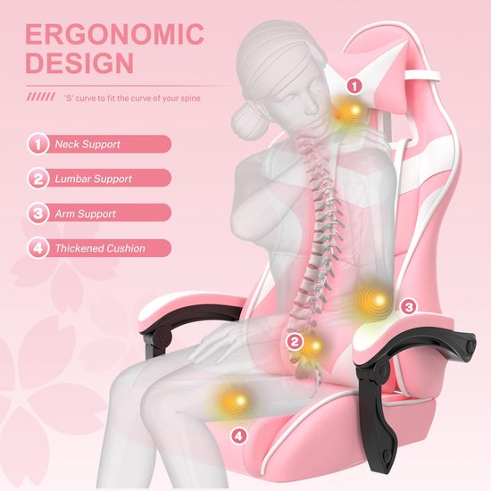 Gaming Stoel met Massagefunctie - Ergonomisch - Roze - Met Voetensteun van Wheel Stand Pro — afbeelding 3
